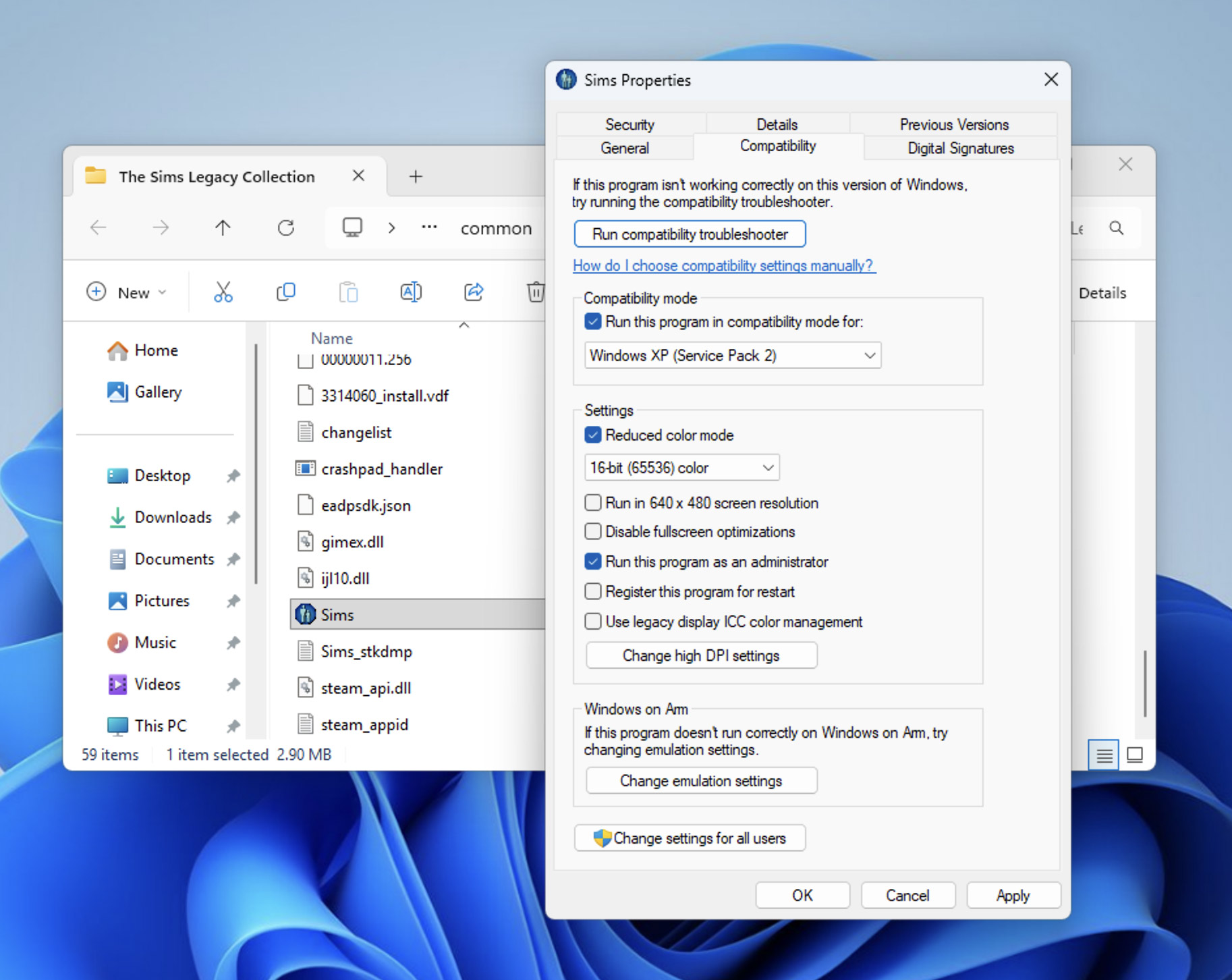 Compatibility settings
