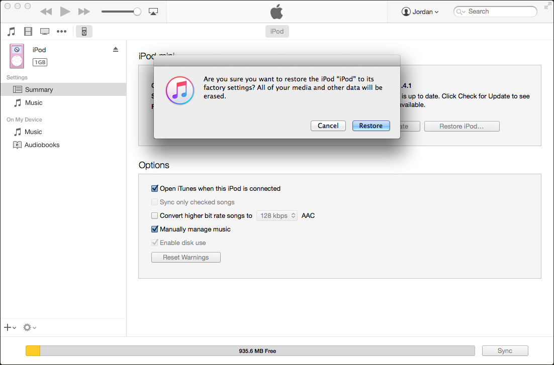 Restoring through iTunes
