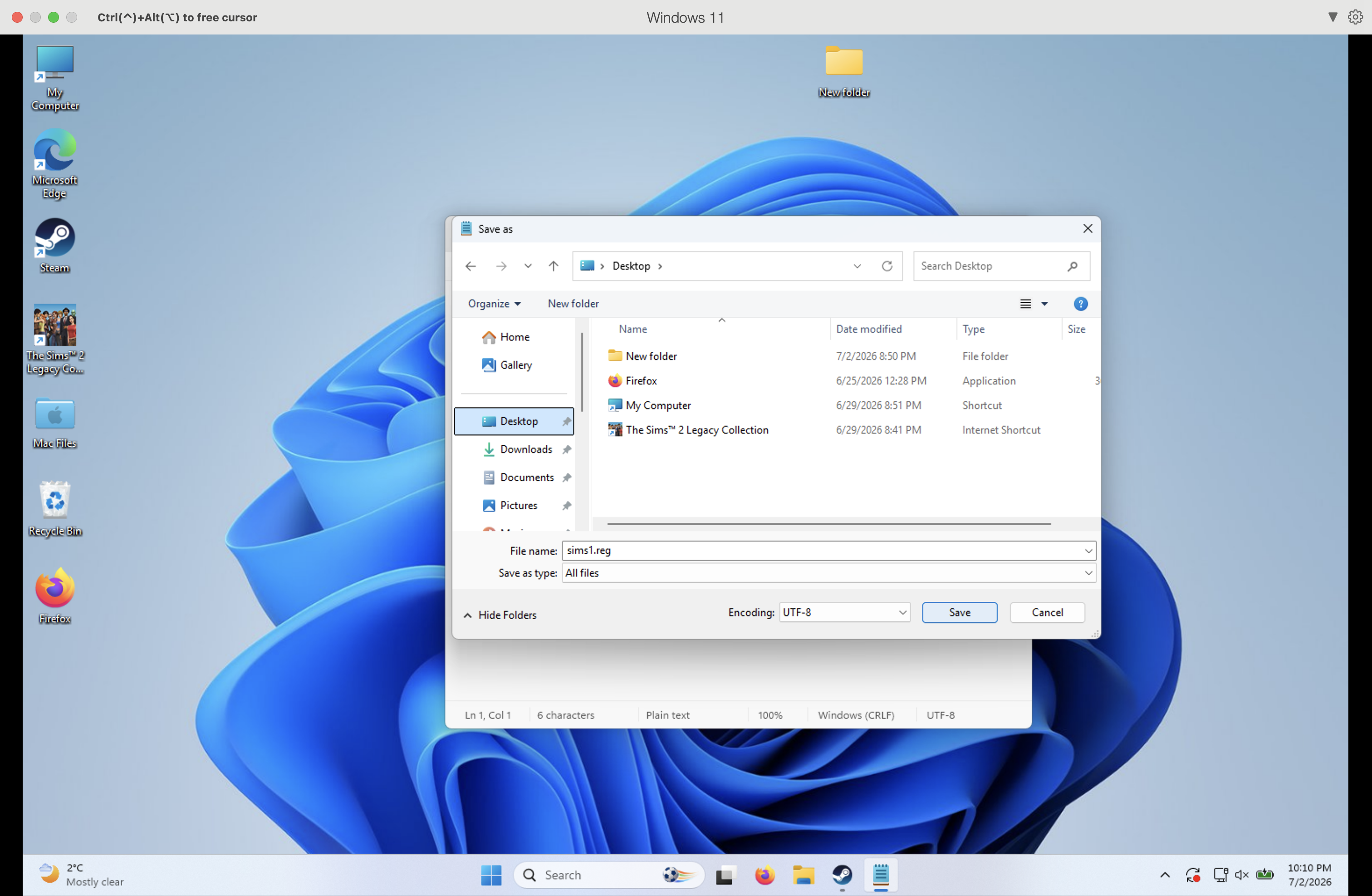 Create registry file